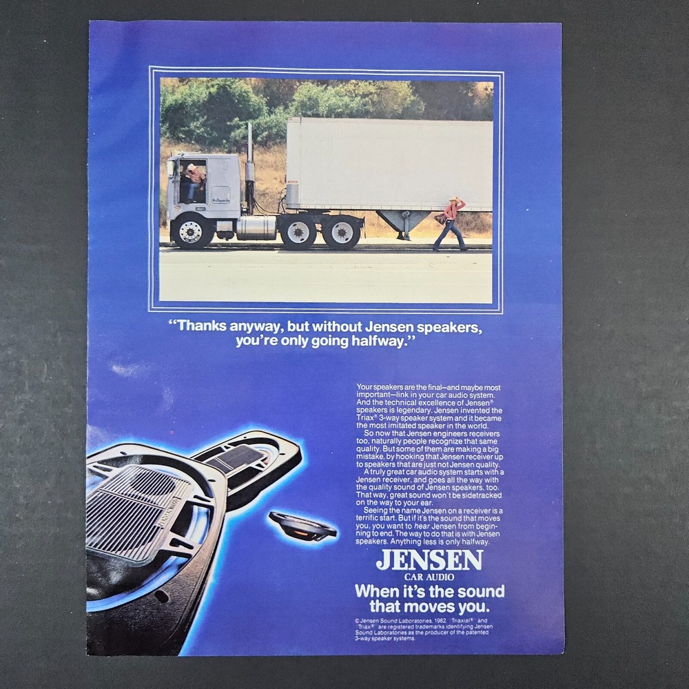 1982 Jensen Car‎ Audio Vintage Print Ad 18 Wheeler Semi Triaxial Triax Cowgirl